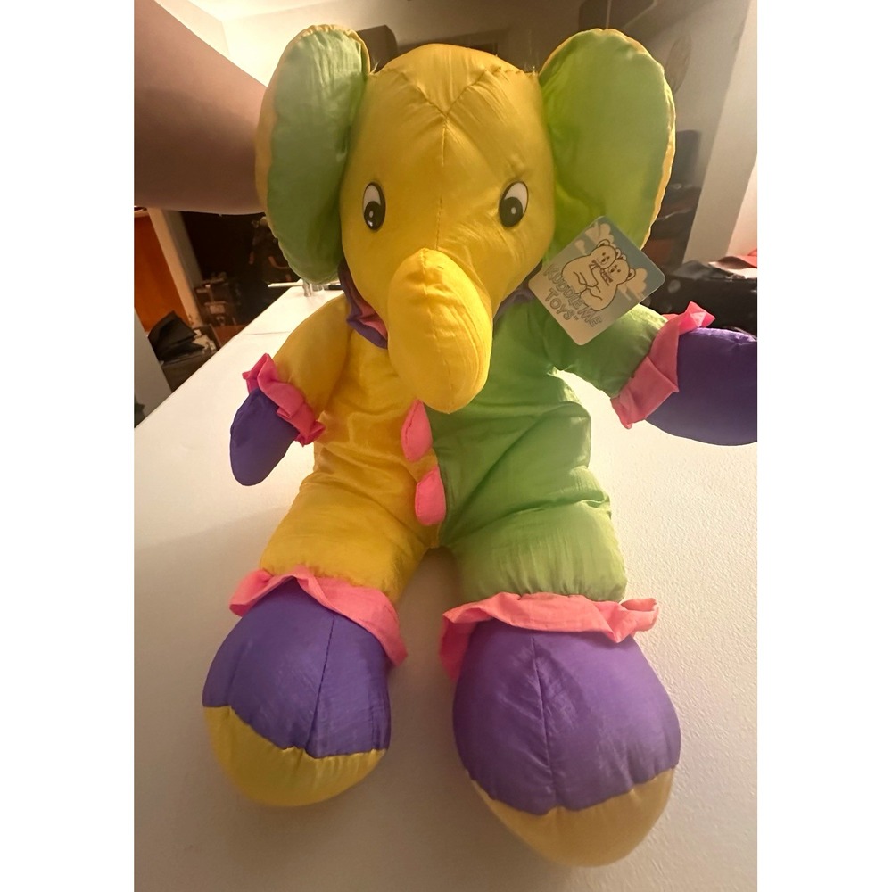 Kuddle Me Toys Elephant Stuffed Animal Plush Large Yellow Green Purple Pink 1994